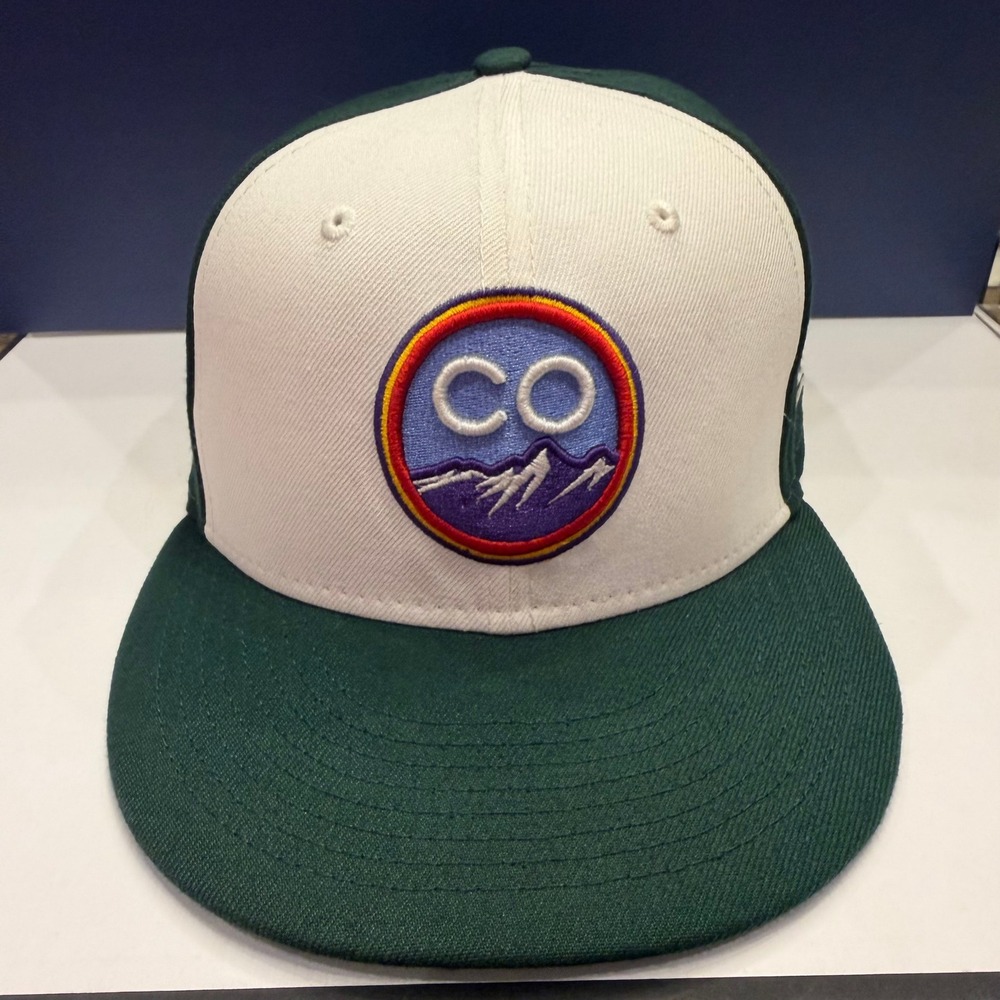 New Era 59FIFTY Fitted Hat Mens 7 3/8 Green White Colorado Mountain Patch Cap